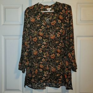 J jill petite medium flowy paisley floral tunic button top